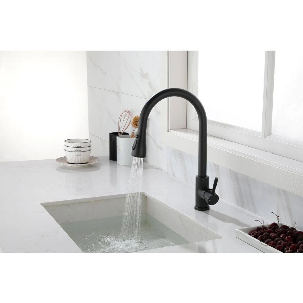 12 In. Kitchen Faucet With 360° Spout Swivel Pull Out Spraye In Matte Black 6 12 In. Kitchen Faucet With 360° Spout Swivel Pull Out Spraye In Matte Black - Image 6