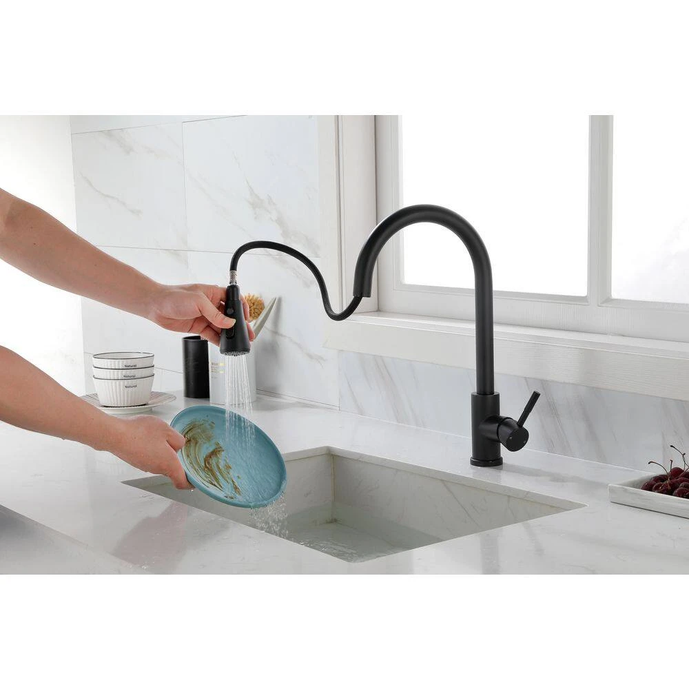 12 In. Kitchen Faucet With 360° Spout Swivel Pull Out Spraye In Matte Black 2 12 In. Kitchen Faucet With 360° Spout Swivel Pull Out Spraye In Matte Black - Image 2