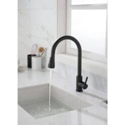 12 In. Kitchen Faucet With 360° Spout Swivel Pull Out Spraye In Matte Black 15 12 In. Kitchen Faucet With 360° Spout Swivel Pull Out Spraye In Matte Black -FURITURE SALE SHOP matte black tahanbath pull out kitchen faucets z w2287p184793 76 1000