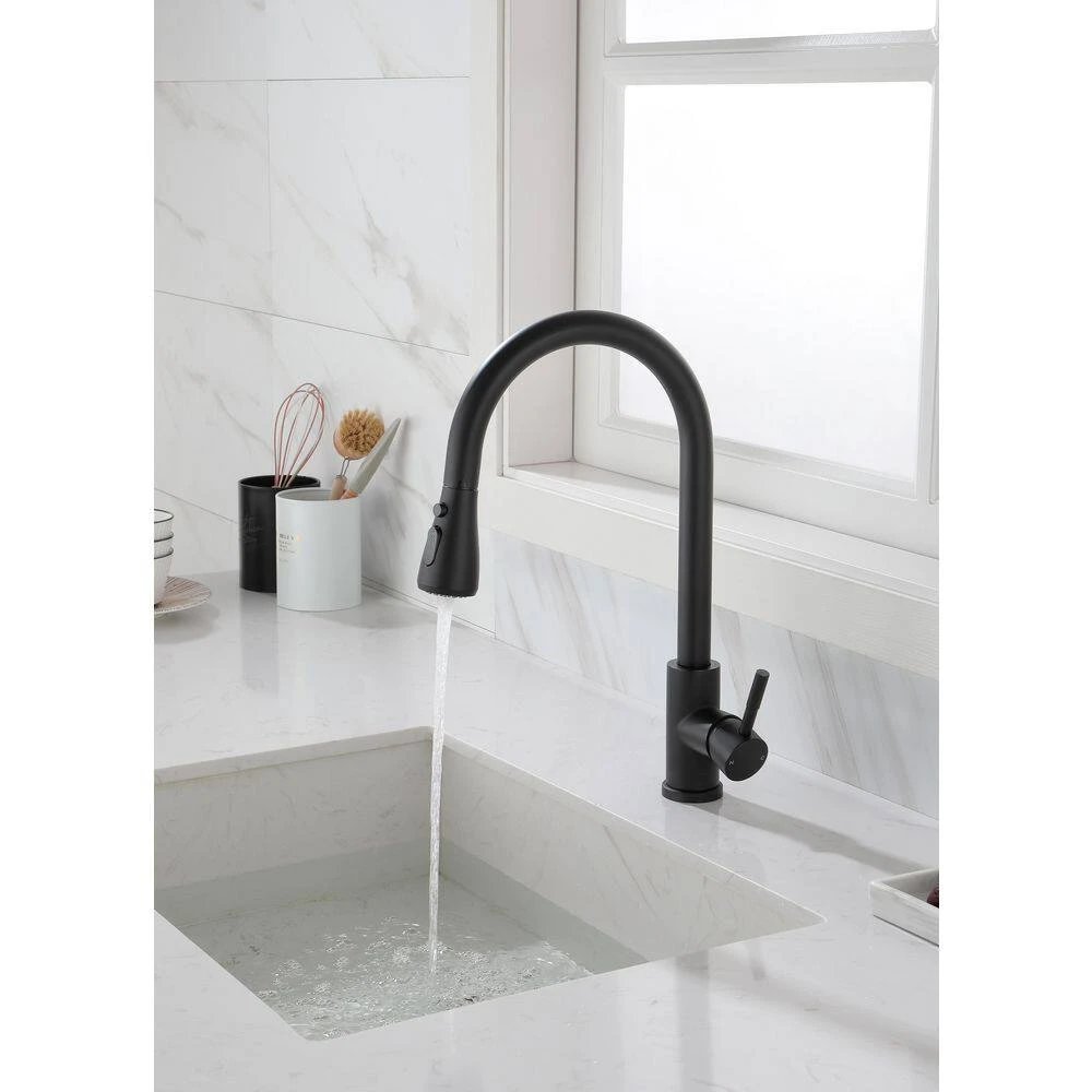 12 In. Kitchen Faucet With 360° Spout Swivel Pull Out Spraye In Matte Black 8 12 In. Kitchen Faucet With 360° Spout Swivel Pull Out Spraye In Matte Black - Image 8