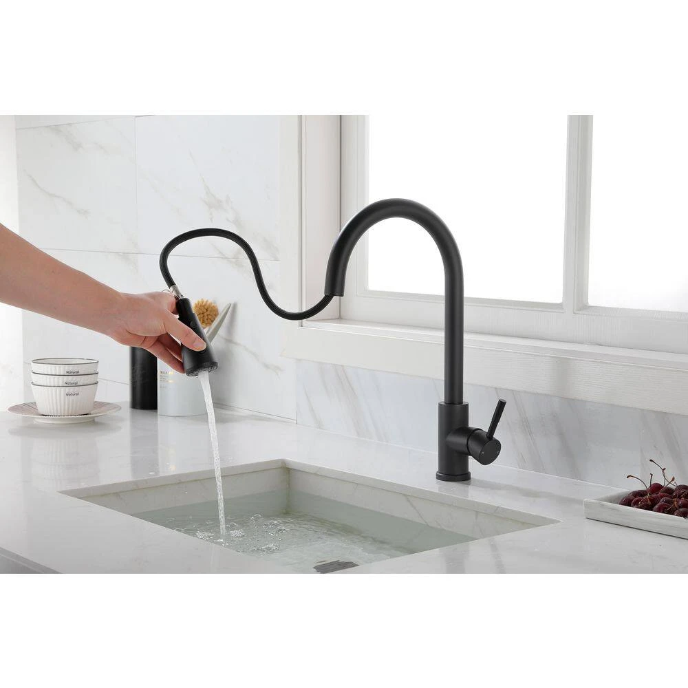 12 In. Kitchen Faucet With 360° Spout Swivel Pull Out Spraye In Matte Black 7 12 In. Kitchen Faucet With 360° Spout Swivel Pull Out Spraye In Matte Black - Image 7