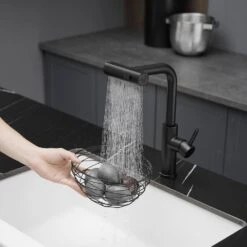 Single Handle Pull Out Kitchen Faucet In Matte Black -FURITURE SALE SHOP matte black tahanbath pull out kitchen faucets z1371 33b 1f 1000