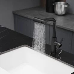 Single Handle Pull Out Kitchen Faucet In Matte Black -FURITURE SALE SHOP matte black tahanbath pull out kitchen faucets z1371 33b 44 1000