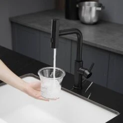 Single Handle Pull Out Kitchen Faucet In Matte Black -FURITURE SALE SHOP matte black tahanbath pull out kitchen faucets z1371 33b 76 1000