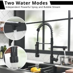 Single Handle Pull Out Kitchen Faucet Deckplate Included With Copper Pump Soap Dispenser In Matte Black -FURITURE SALE SHOP matte black tahanbath pull out kitchen faucets zst1314b fa 1000