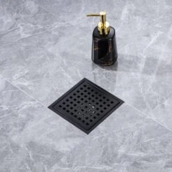 6 In W X 6 In D Stainless Steel Decorative Drain Cover With Matte Black -FURITURE SALE SHOP matte black tahanbath shower drains q pzz 7003h 6 31 1000