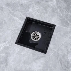 6 In W X 6 In D Stainless Steel Decorative Drain Cover With Matte Black -FURITURE SALE SHOP matte black tahanbath shower drains q pzz 7003h 6 4f 1000