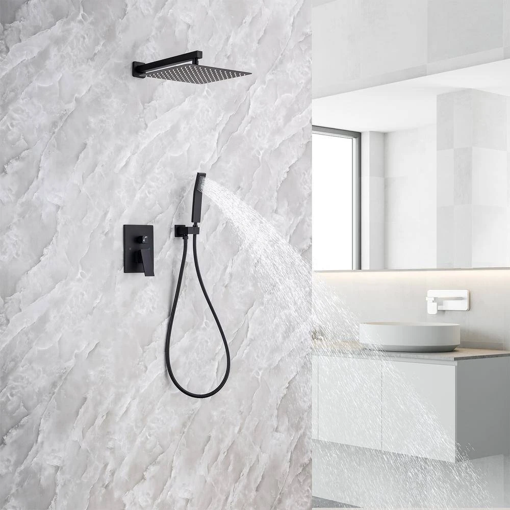 Single-Handle Rainfall 10 In. Square Shower Head Combo Set With High Pressure Wall Mounted In Matte Black 2 Single-Handle Rainfall 10 In. Square Shower Head Combo Set With High Pressure Wall Mounted In Matte Black - Image 2