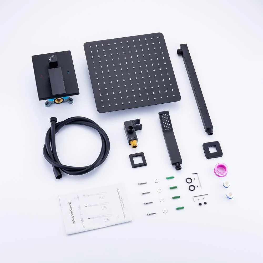 Single-Handle Rainfall 10 In. Square Shower Head Combo Set With High Pressure Wall Mounted In Matte Black 8 Single-Handle Rainfall 10 In. Square Shower Head Combo Set With High Pressure Wall Mounted In Matte Black - Image 8