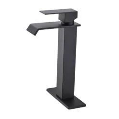 Waterfall Spout Bathroom Faucet, Single Handle Single Hole Bathroom Vanity Sink Faucet In Matte Black