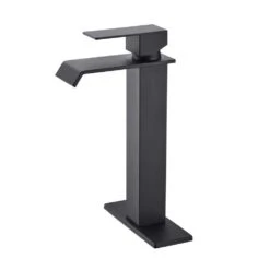Waterfall Spout Single Handle Bathroom Sink Faucet In Matte Black