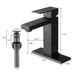 Bathroom Faucet Single Hole, Single Handle Faucet For Bathroom Sink With Deckplate And Drain Assembly In Matte Black 15 Bathroom Faucet Single Hole, Single Handle Faucet For Bathroom Sink With Deckplate And Drain Assembly In Matte Black -FURITURE SALE SHOP matte black tahanbath single hole bathroom faucets z w1224p195894 4f 1000