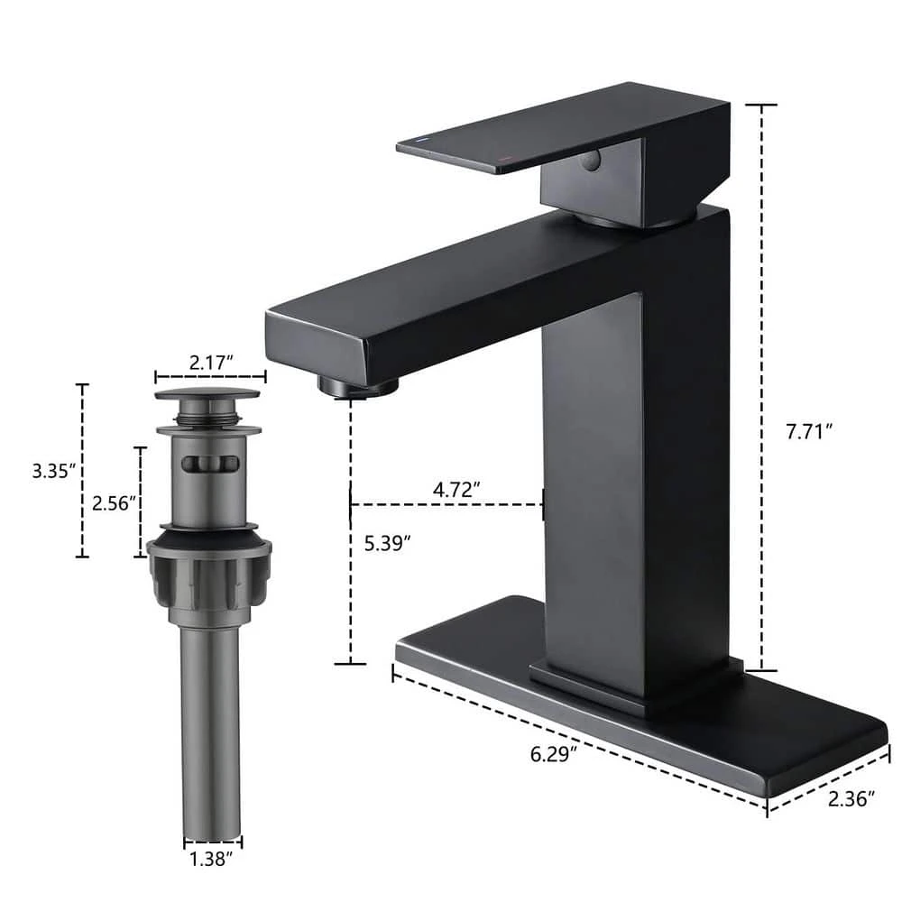 Bathroom Faucet Single Hole, Single Handle Faucet For Bathroom Sink With Deckplate And Drain Assembly In Matte Black 5 Bathroom Faucet Single Hole, Single Handle Faucet For Bathroom Sink With Deckplate And Drain Assembly In Matte Black - Image 5