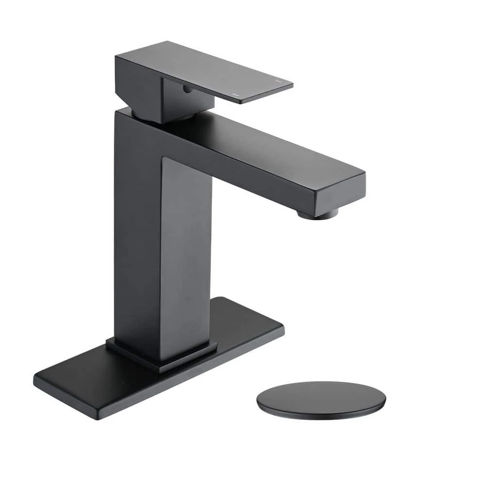 Bathroom Faucet Single Hole, Single Handle Faucet For Bathroom Sink With Deckplate And Drain Assembly In Matte Black 1 Bathroom Faucet Single Hole, Single Handle Faucet For Bathroom Sink With Deckplate And Drain Assembly In Matte Black