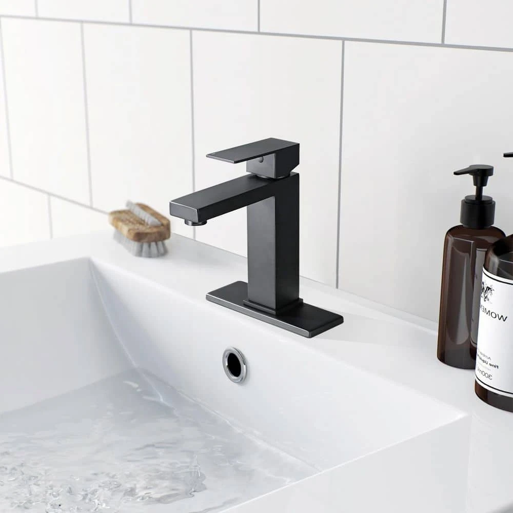 Bathroom Faucet Single Hole, Single Handle Faucet For Bathroom Sink With Deckplate And Drain Assembly In Matte Black 9 Bathroom Faucet Single Hole, Single Handle Faucet For Bathroom Sink With Deckplate And Drain Assembly In Matte Black - Image 9