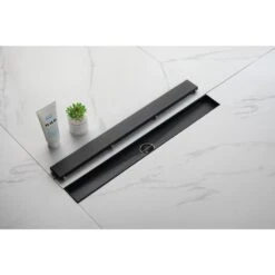 24 In. Linear Shower Drain 304 Stainless Shower Drain Included Hair Strainer And Leveling Feet In Matte Black -FURITURE SALE SHOP matte black tahanbath sink strainers y w928 70429 31 1000