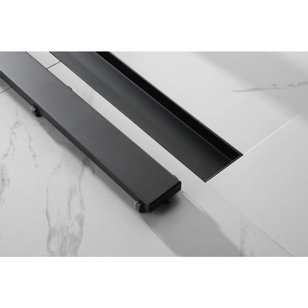 36 In. Linear Shower Drain 304 Stainless Shower Drain Included Hair Strainer And Leveling Feet In Matte Black 3 36 In. Linear Shower Drain 304 Stainless Shower Drain Included Hair Strainer And Leveling Feet In Matte Black - Image 3