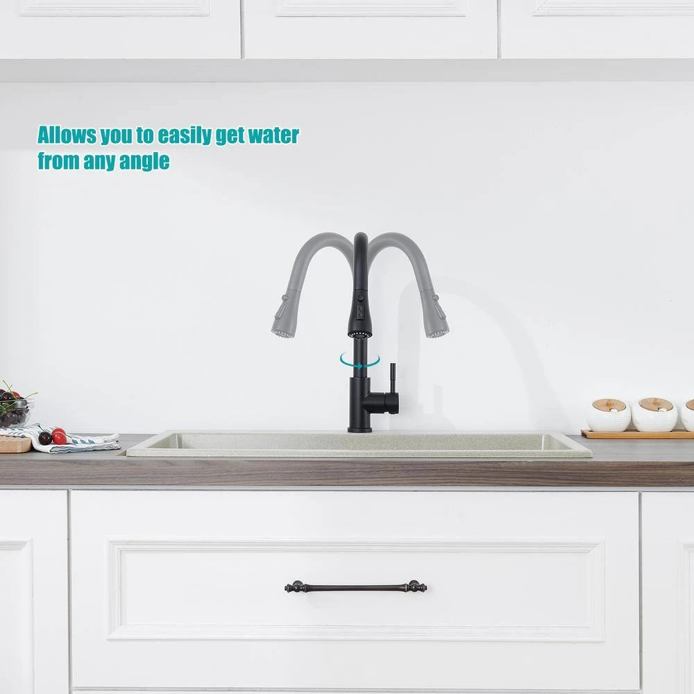 Single Handle Surface-Mounted Pull Out Sprayer Kitchen Faucet Standard Kitchen Faucet In Matte Black 10 Single Handle Surface-Mounted Pull Out Sprayer Kitchen Faucet Standard Kitchen Faucet In Matte Black - Image 10