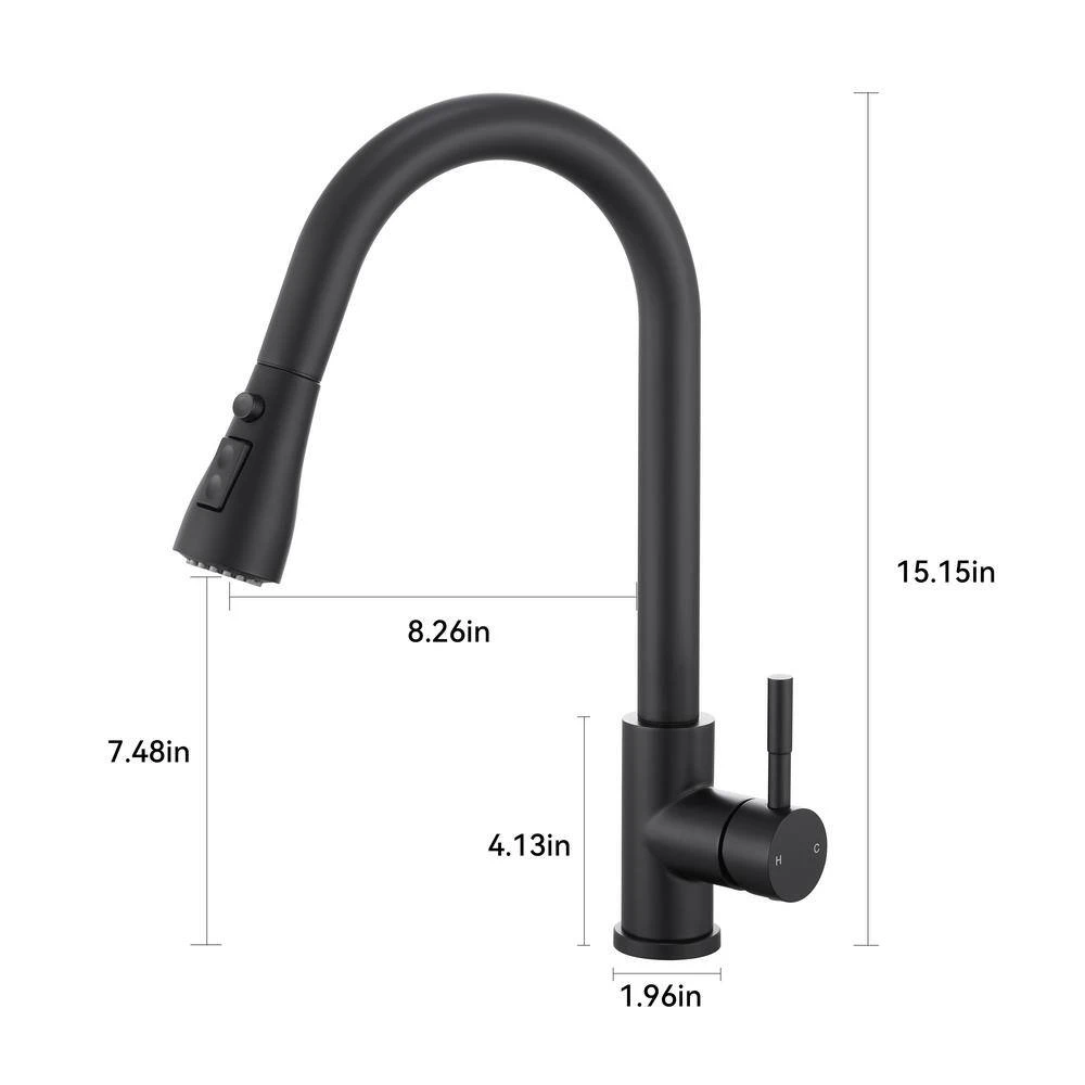 Single Handle Surface-Mounted Pull Out Sprayer Kitchen Faucet Standard Kitchen Faucet In Matte Black 4 Single Handle Surface-Mounted Pull Out Sprayer Kitchen Faucet Standard Kitchen Faucet In Matte Black - Image 4
