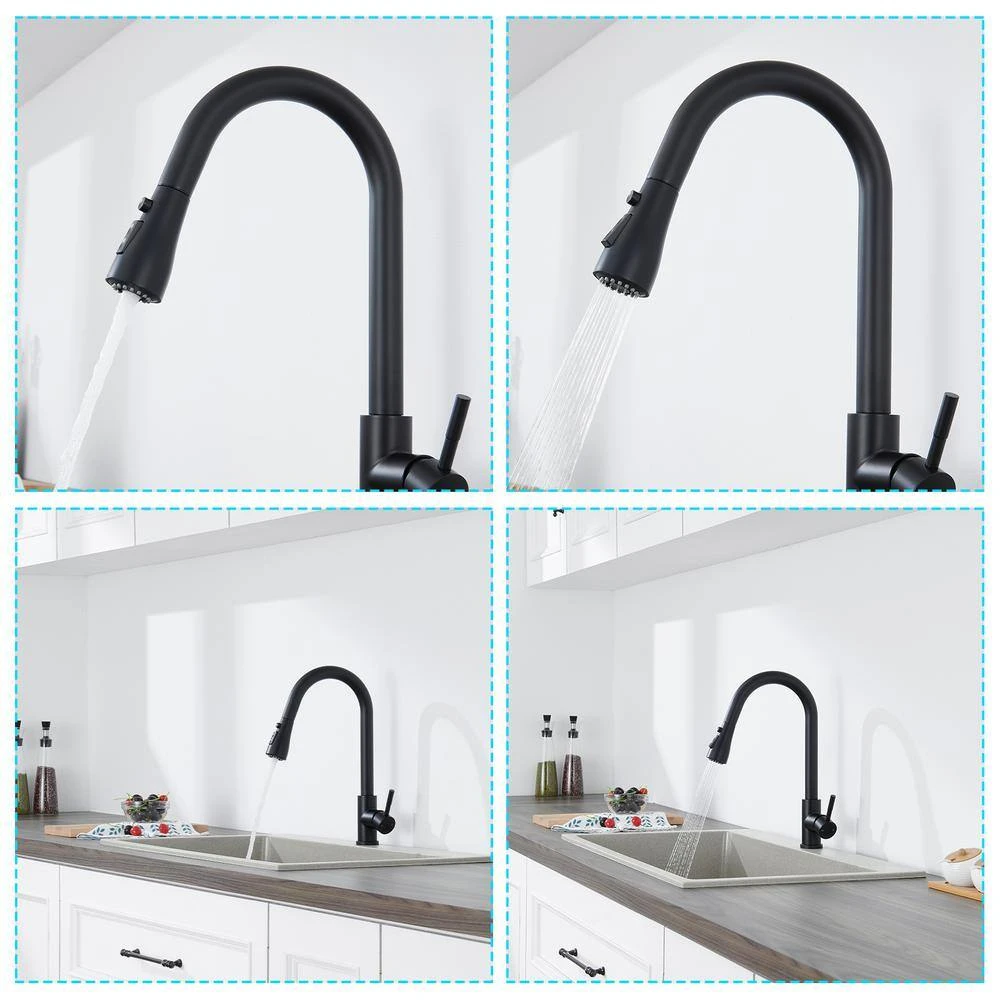 Single Handle Surface-Mounted Pull Out Sprayer Kitchen Faucet Standard Kitchen Faucet In Matte Black 8 Single Handle Surface-Mounted Pull Out Sprayer Kitchen Faucet Standard Kitchen Faucet In Matte Black - Image 8