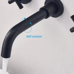 Double Handle Bathroom Faucet Wall Mounted Bathroom Sink Faucet In Matte Black -FURITURE SALE SHOP matte black tahanbath wall mounted faucets y w2287 p185559 44 1000