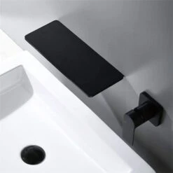 Single Handle Waterfall Bathroom Sink Wall Mounted Faucet In Matte Black -FURITURE SALE SHOP matte black tahanbath wall mounted faucets y w928107773 4f 1000