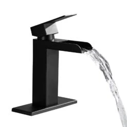 Single Handle Wall Mounted Bathroom Faucet With Deck Plate & Overflow Pop Up Drain In Matte Black 9 Single Handle Wall Mounted Bathroom Faucet With Deck Plate & Overflow Pop Up Drain In Matte Black -FURITURE SALE SHOP matte black tahanbath wall mounted faucets z w1224p224285 4f 1000