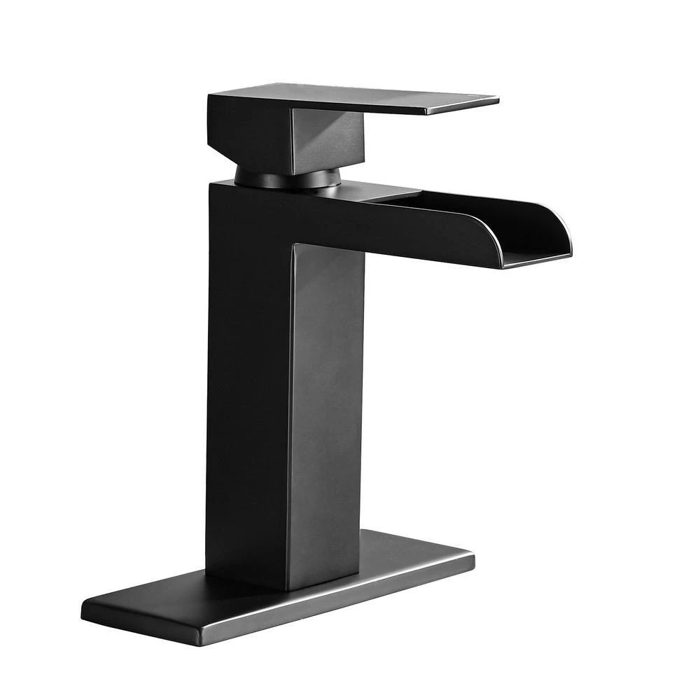 Single Handle Wall Mounted Bathroom Faucet With Deck Plate & Overflow Pop Up Drain In Matte Black 1 Single Handle Wall Mounted Bathroom Faucet With Deck Plate & Overflow Pop Up Drain In Matte Black