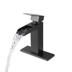 Single Handle Wall Mounted Bathroom Faucet With Deck Plate & Overflow Pop Up Drain In Matte Black 13 Single Handle Wall Mounted Bathroom Faucet With Deck Plate & Overflow Pop Up Drain In Matte Black -FURITURE SALE SHOP matte black tahanbath wall mounted faucets z w1224p224285 76 1000