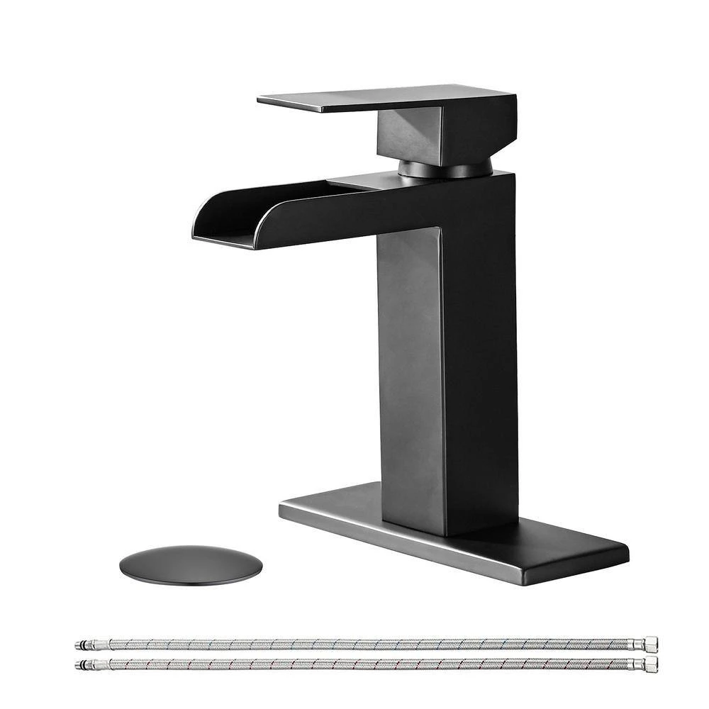 Single Handle Wall Mounted Bathroom Faucet With Deck Plate & Overflow Pop Up Drain In Matte Black 2 Single Handle Wall Mounted Bathroom Faucet With Deck Plate & Overflow Pop Up Drain In Matte Black - Image 2