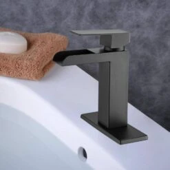 Single Handle Wall Mounted Bathroom Faucet With Deck Plate & Overflow Pop Up Drain In Matte Black 12 Single Handle Wall Mounted Bathroom Faucet With Deck Plate & Overflow Pop Up Drain In Matte Black -FURITURE SALE SHOP matte black tahanbath wall mounted faucets z w1224p224285 fa 1000