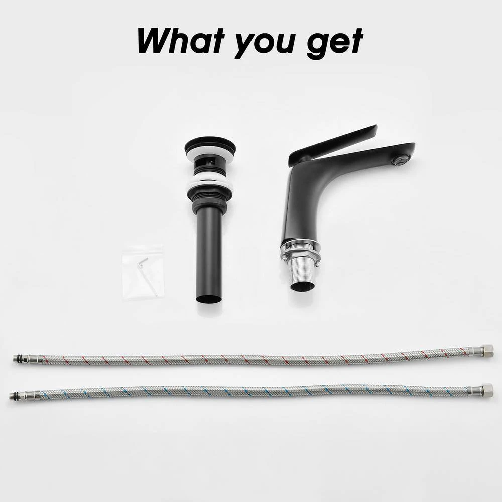 Single Handle Wall Mounted Bathroom Faucet With Pop Up Drain And Water Supply Hose In Matte Black 5 Single Handle Wall Mounted Bathroom Faucet With Pop Up Drain And Water Supply Hose In Matte Black - Image 5