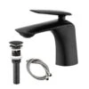 Single Handle Wall Mounted Bathroom Faucet With Pop Up Drain And Water Supply Hose In Matte Black