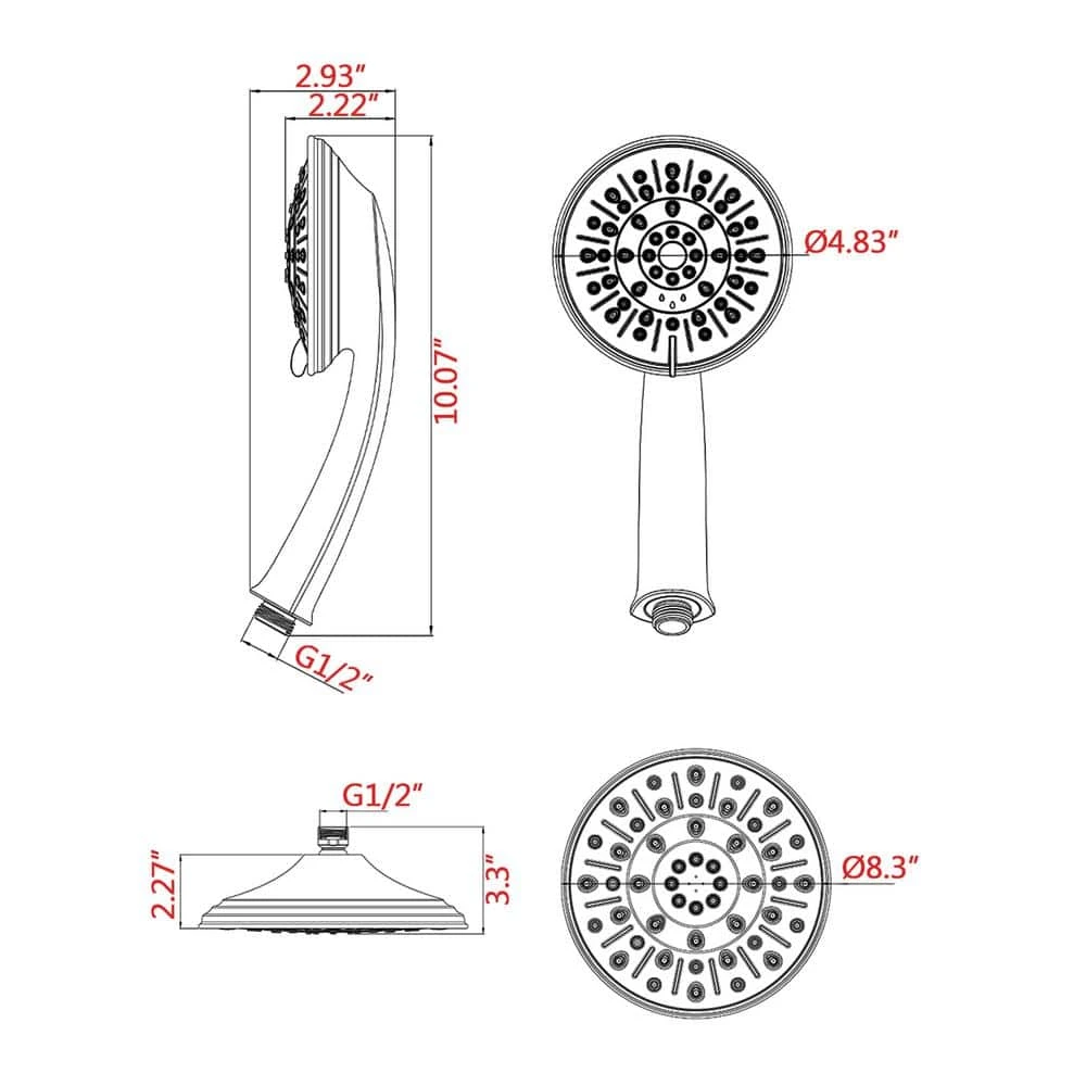 6-Spray Multifunction Deluxe Wall Bar Shower Kit With Hand Shower In Matte Black 2 6-Spray Multifunction Deluxe Wall Bar Shower Kit With Hand Shower In Matte Black - Image 2