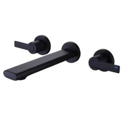 Double-Handle Brass Bathroom Sink Faucet Wall Mount In Matte Black