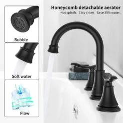 8 In. Widespread 2-Handle Bathroom Sink Faucet Bathroom Faucet With 360-Degree Swivel Spout Black 11 8 In. Widespread 2-Handle Bathroom Sink Faucet Bathroom Faucet With 360-Degree Swivel Spout Black -FURITURE SALE SHOP matte black widespread bathroom faucets x dr 3007b mb 1f 1000