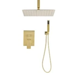 1-Spray Patterns Shower Head With Dual Ceiling Mount 1.5 GPM In Matte Gold