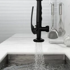 Double Handle Gooseneck Pull Down Sprayer Kitchen Faucet In Matte Black 13 Double Handle Gooseneck Pull Down Sprayer Kitchen Faucet In Matte Black -FURITURE SALE SHOP mattr black pull down kitchen faucets q xy 292b 1f 1000