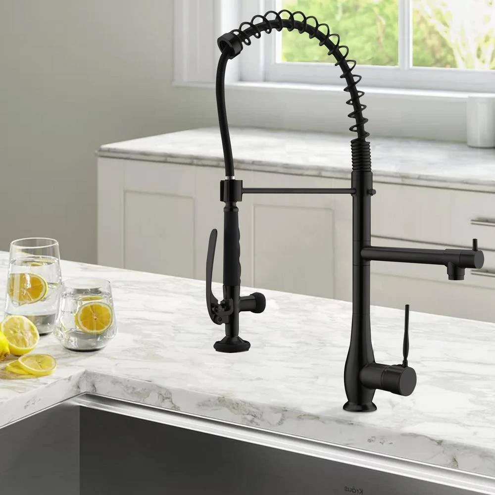 Double Handle Gooseneck Pull Down Sprayer Kitchen Faucet In Matte Black 9 Double Handle Gooseneck Pull Down Sprayer Kitchen Faucet In Matte Black - Image 9