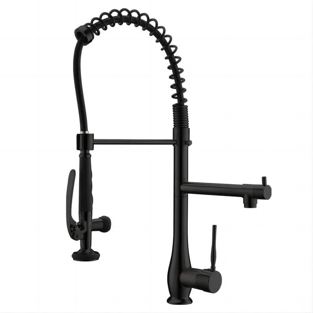 Double Handle Gooseneck Pull Down Sprayer Kitchen Faucet In Matte Black 1 Double Handle Gooseneck Pull Down Sprayer Kitchen Faucet In Matte Black