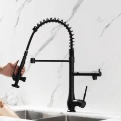 Double Handle Gooseneck Pull Down Sprayer Kitchen Faucet In Matte Black 15 Double Handle Gooseneck Pull Down Sprayer Kitchen Faucet In Matte Black -FURITURE SALE SHOP mattr black pull down kitchen faucets q xy 292b fa 1000