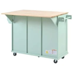 Mint Green Kitchen Cart With Rubber Wood Drop-Leaf Countertop, 3 Drawers, Cabinet Storage And 5 Wheels -FURITURE SALE SHOP mint green tahanbath kitchen carts z wf298028aae 44 1000