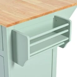 Mint Green Kitchen Cart With Rubber Wood Drop-Leaf Countertop, 3 Drawers, Cabinet Storage And 5 Wheels -FURITURE SALE SHOP mint green tahanbath kitchen carts z wf298028aae 4f 1000