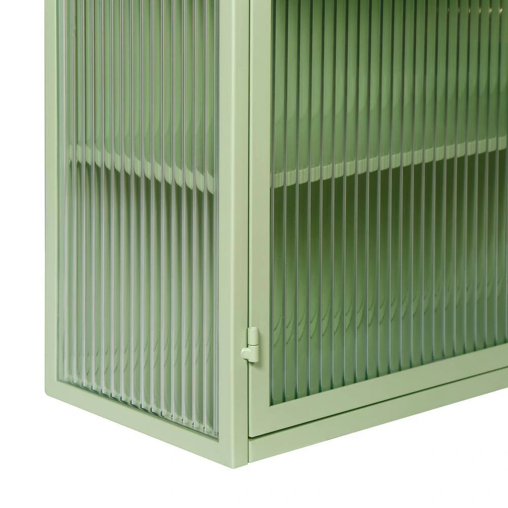 Modern Mint Green 3-Tier 2-Door Wall Cabinet With Glass Doors, 27.56 In. Ideal For Multiple Rooms 8 Modern Mint Green 3-Tier 2-Door Wall Cabinet With Glass Doors, 27.56 In. Ideal For Multiple Rooms - Image 8