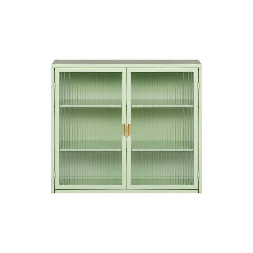 Modern Mint Green 3-Tier 2-Door Wall Cabinet With Glass Doors, 27.56 In. Ideal For Multiple Rooms 3 Modern Mint Green 3-Tier 2-Door Wall Cabinet With Glass Doors, 27.56 In. Ideal For Multiple Rooms - Image 3