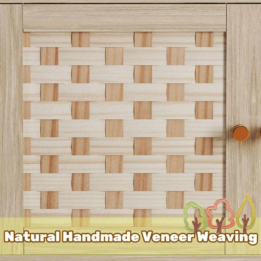 Veneer Weaving Coffee Table: 4-Sliding Doors, Rectangular Wooden Storage Cabinet In Natural 8 Veneer Weaving Coffee Table: 4-Sliding Doors, Rectangular Wooden Storage Cabinet In Natural - Image 8