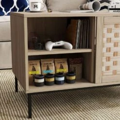 Veneer Weaving Coffee Table: 4-Sliding Doors, Rectangular Wooden Storage Cabinet In Natural 13 Veneer Weaving Coffee Table: 4-Sliding Doors, Rectangular Wooden Storage Cabinet In Natural -FURITURE SALE SHOP natural tahanbath pantry organizers z w1778139246 66 1000