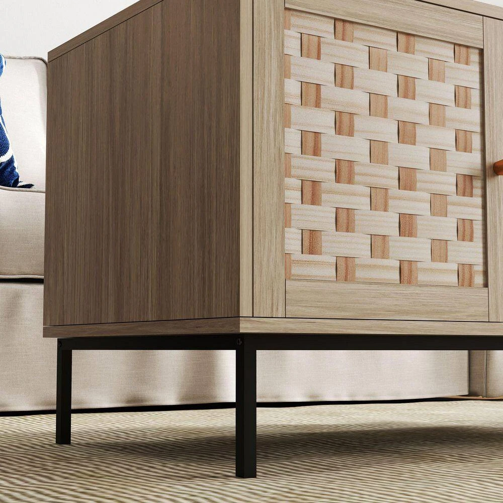 Veneer Weaving Coffee Table: 4-Sliding Doors, Rectangular Wooden Storage Cabinet In Natural 10 Veneer Weaving Coffee Table: 4-Sliding Doors, Rectangular Wooden Storage Cabinet In Natural - Image 10