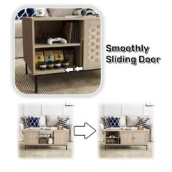 Veneer Weaving Coffee Table: 4-Sliding Doors, Rectangular Wooden Storage Cabinet In Natural 18 Veneer Weaving Coffee Table: 4-Sliding Doors, Rectangular Wooden Storage Cabinet In Natural -FURITURE SALE SHOP natural tahanbath pantry organizers z w1778139246 fa 1000