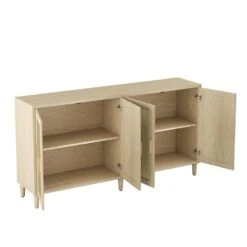 70in.Rattan Buffet Cabinet: 4-Doors, Adjustable Shelves (Easy Assembly) In Natural